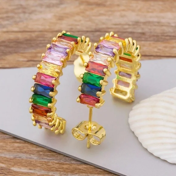 Colorful Hoop Earrings, NWT - Picture 7 of 9